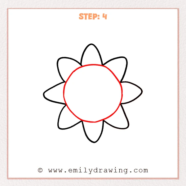 how to draw a cartoon sun - Step 4 adds a big central circle to form the cartoon sun’s face, overlapping the inner edges of the rays.